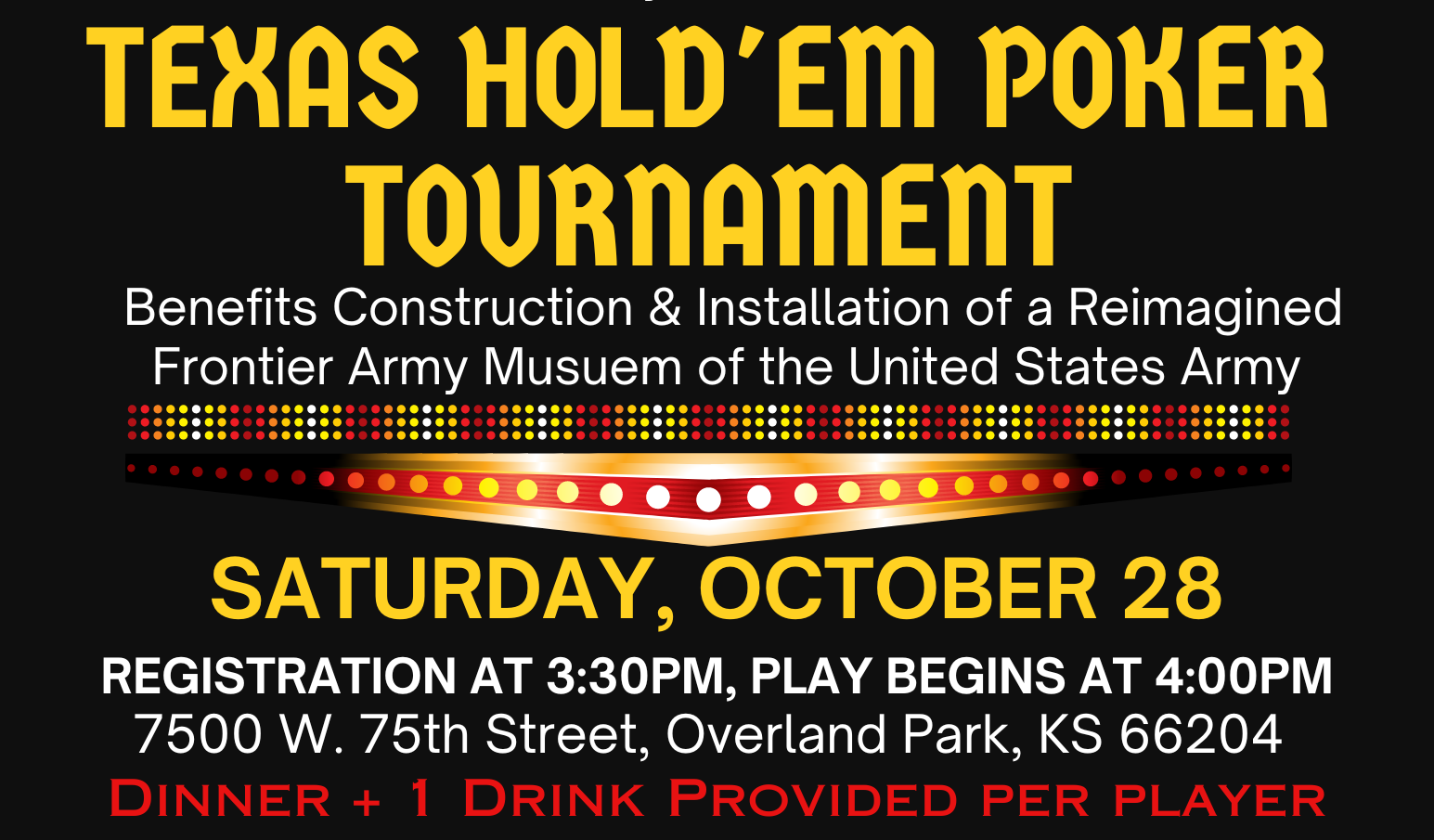 Texas Hold'Em Poker Tournament, Sat, 10/28/2023, 4:00 PM, 7500 W 75th St, Overland Park, KS 66204